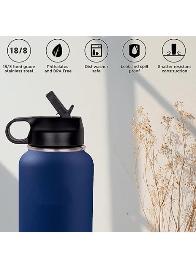 S2C 1200ml insulated water bottle, double wall, made of 18/8 stainless steel, with straw, suitable for sports, thermos, hot water bottle, gym bottle (blue) - Image 3